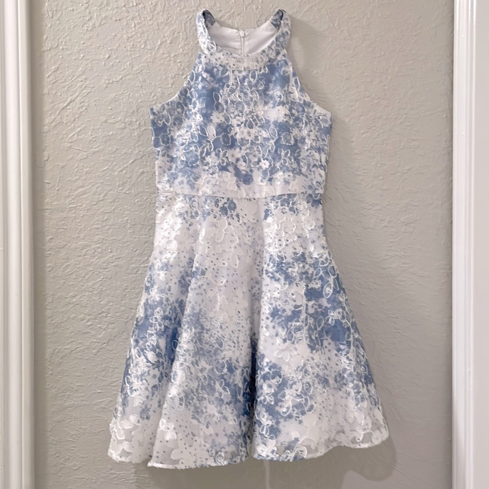 Belle Badgley Mischka Blue Floral Dress
